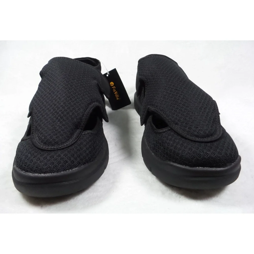 FitVille Shoes Mens Size 12.5 Wide Width Black EasyTop Recovery Sandals NWOB